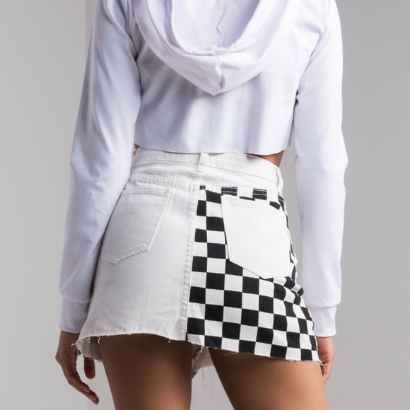 Checker White/Black Punk Grunge Denim Mini Skirt - Picture 3 of 7